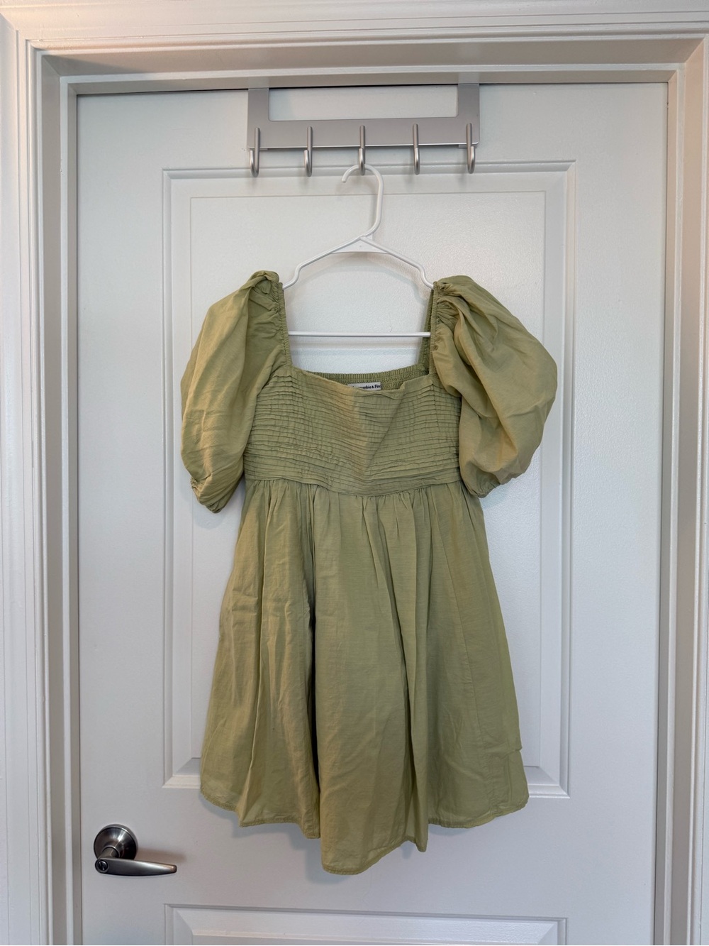 Abercrombie & Fitch Petite Olive Green Puff-Sleeve Mini Dress